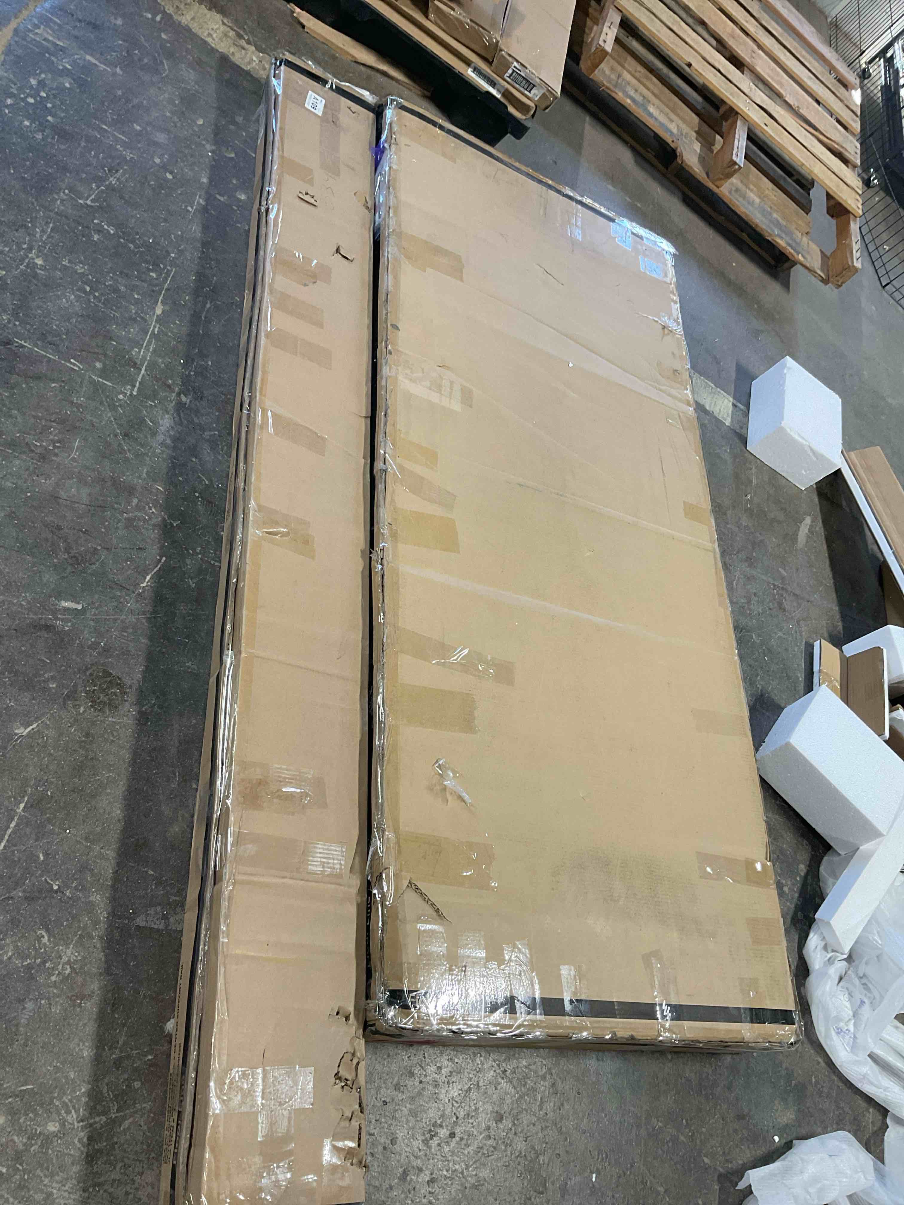 Condition photo showing As Is for two boxes(missing legs)beckett solid wood low-profile bed frame with spindle design