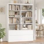70.9"H X 47.2"W Wood Double 4-Tier Bookcase With 4 Storage Drawers