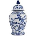 Chinoiserie Stoneware Ceramic Ginger Jar with Lid - Traditional Decorative Accent for Timeless Appeal