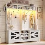 hall tree with bench and shoe storage, 5-in-1 entryway bench with coat rack