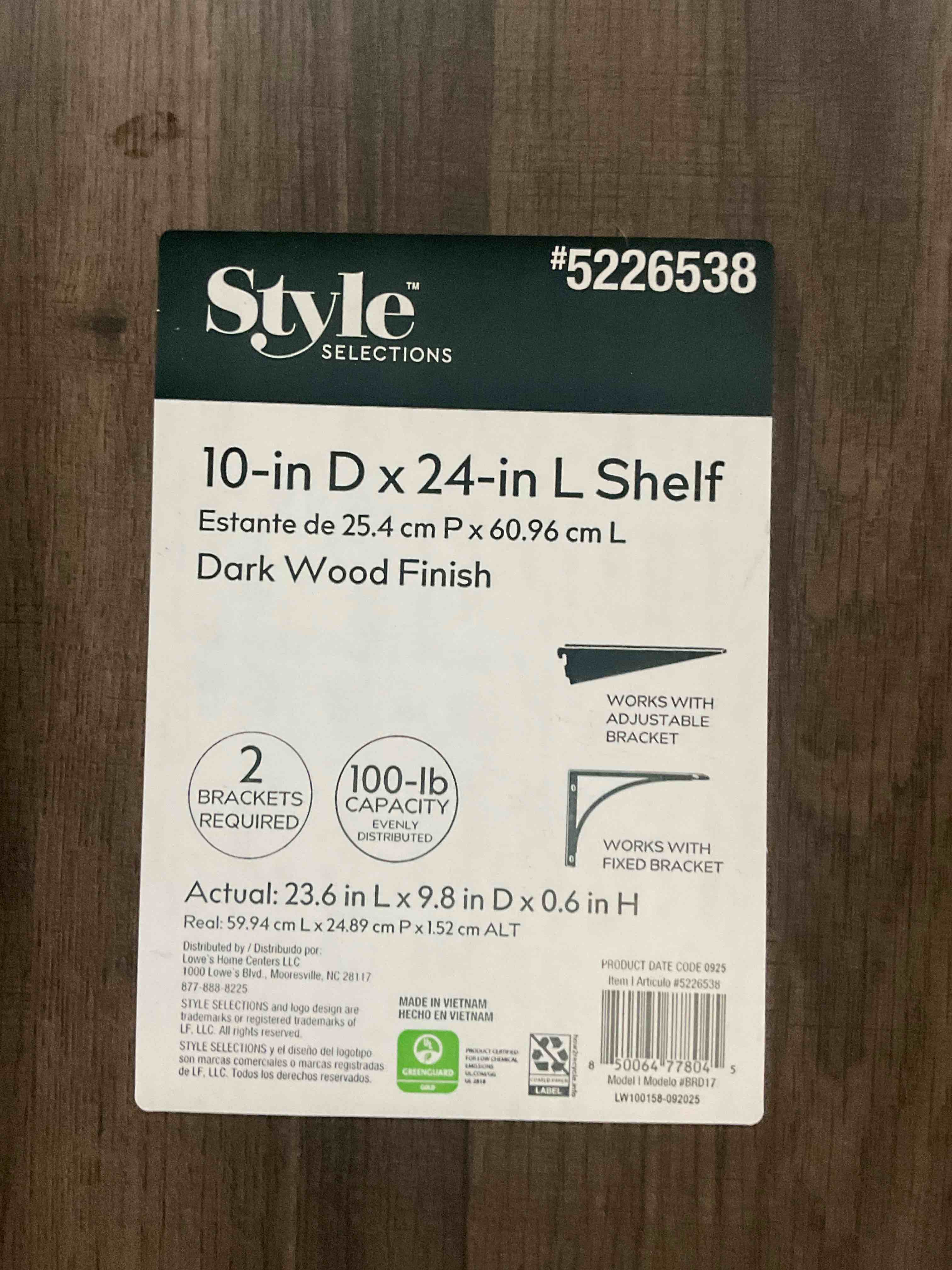 24 “ L shelf no brackets 