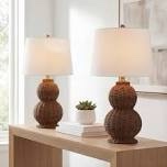 rattan hourglass shape table lamp