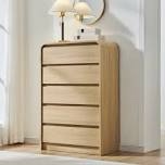 maud modern 5 drawers dresser for bedroom, 45" tall dressers & chests of drawers w/curved profile design