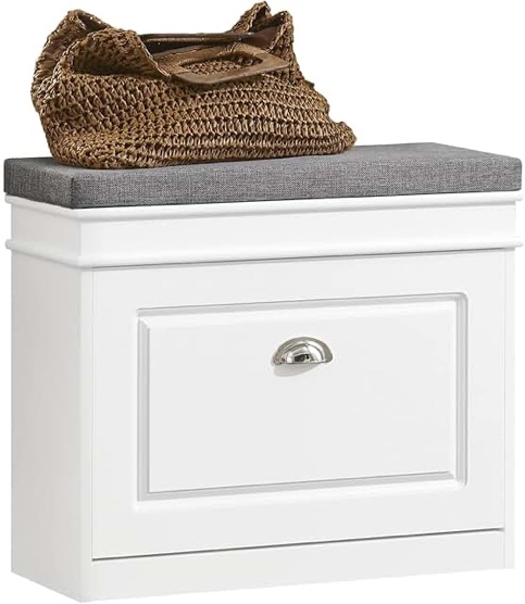 fsr82-k-w Tiny Shoe Storage Bench, Narrow Shoe Cabinet for Entryway, Small Shoe Rack with Cushion