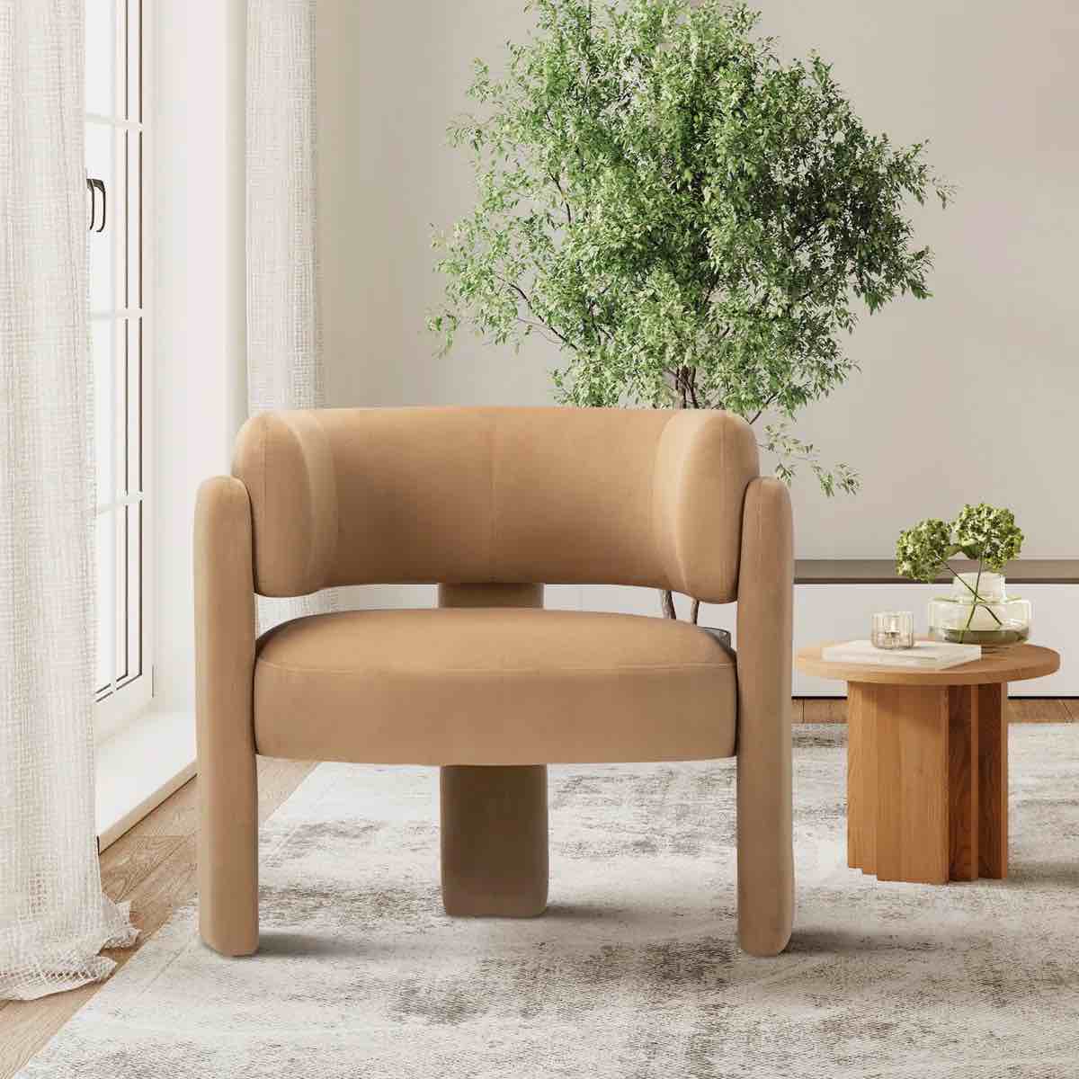 33" wide upholstered modern 3-legs barrel accent chair