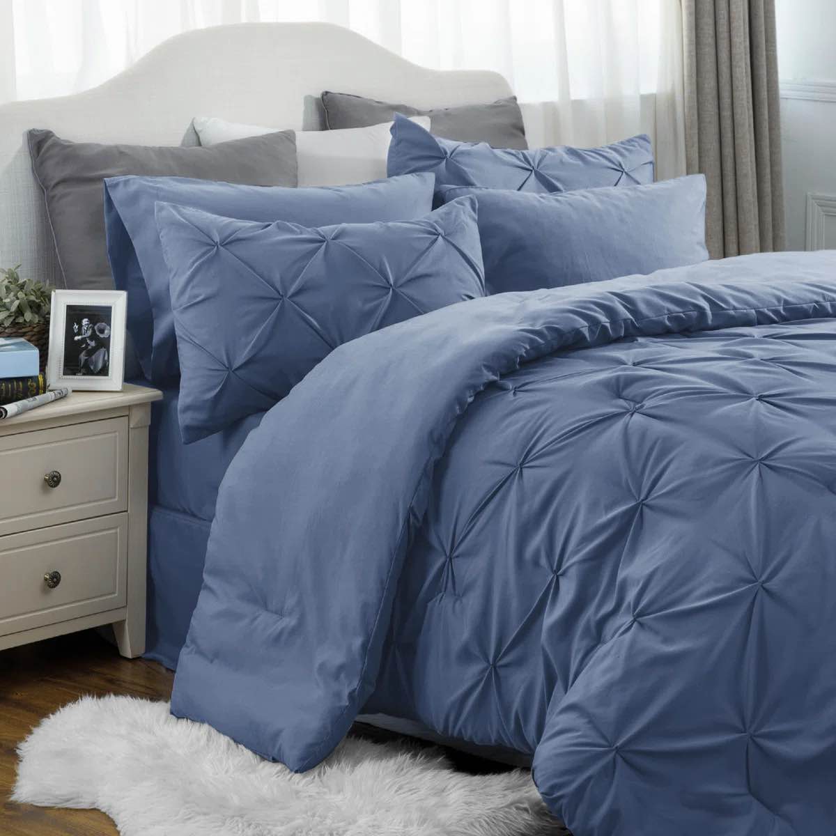 best seller bedsure pintuck pinch pleat bedding sets (set of 5 or 7) bed-in-a-bag, 89gsm