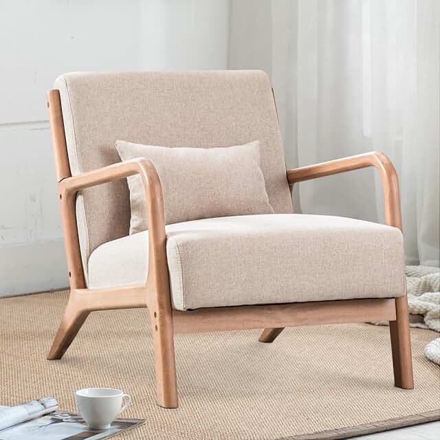 hertford 26" wide mid century upholstered solid wood accent chair with an extra pillow