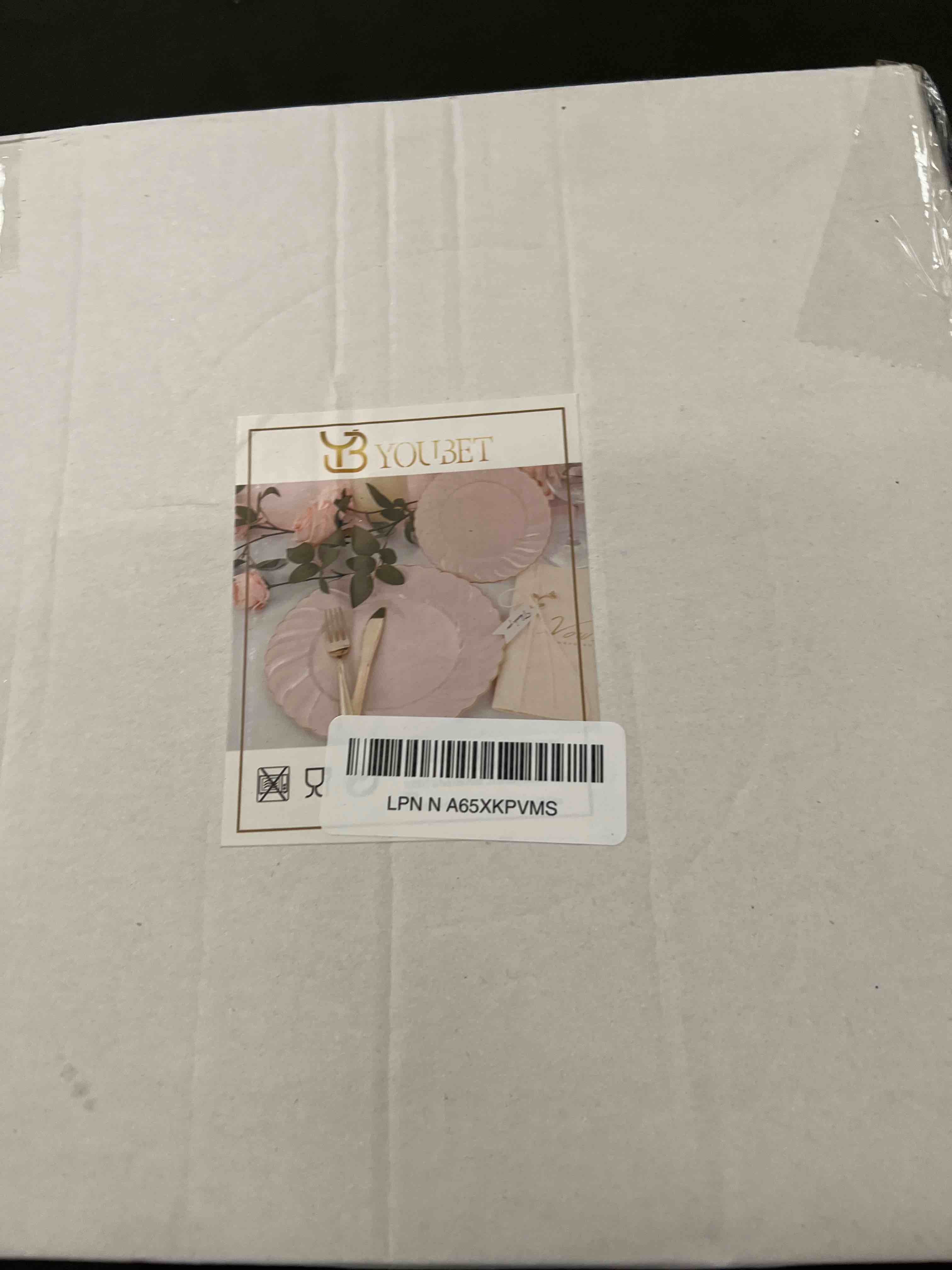 Condition photo showing Good Condition for YOUBET 50 Pack Pink Scalloped Plastic Plates - 10.25 Inch Pink Disposable Plates - High End Elegant Vintage Dinner Plate for Party & Weeding & Birthday 10.25inch Pink