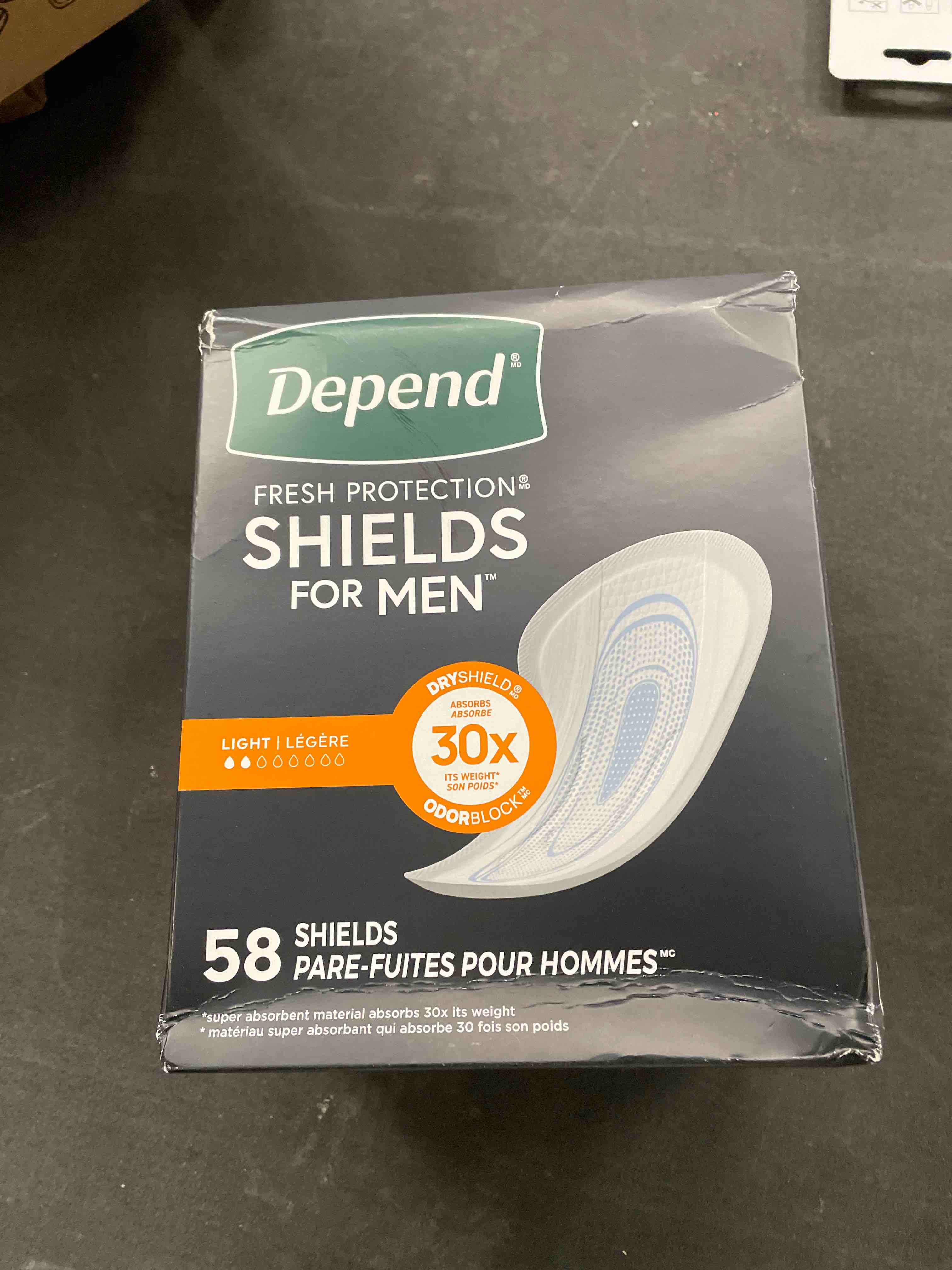 Condition photo showing Good Condition for Depend Shields Incontinence Pads for Men, Light Absorbency, 58 Count (Packaging May Vary)