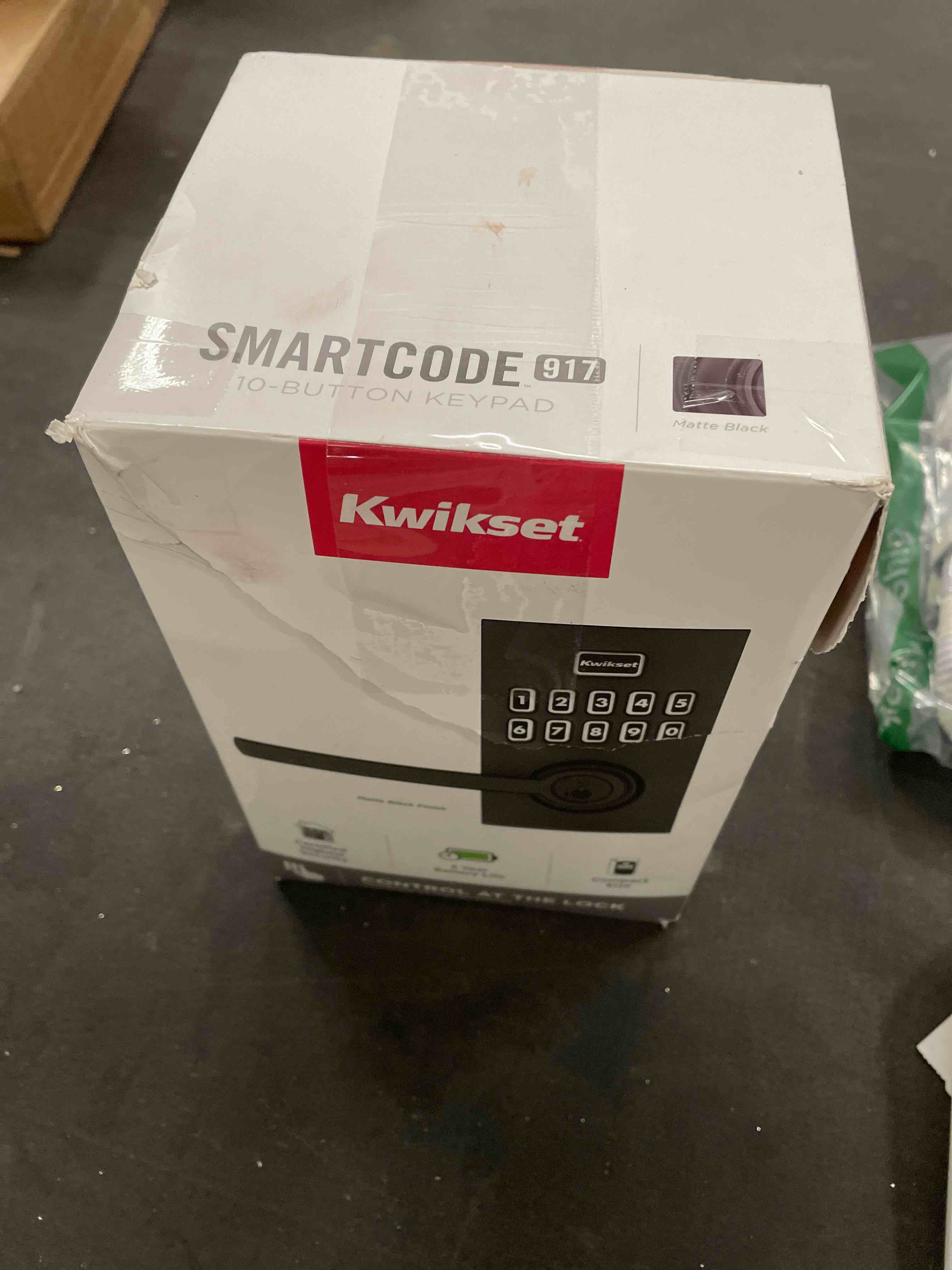 Condition photo showing Good Condition for Kwikset SmartCode 917 Keypad Keyless Entry Residential Electronic Lever Lock Deadbolt Alternative with Halifax Door Handle, SmartKey Security, Matte Black Contemporary