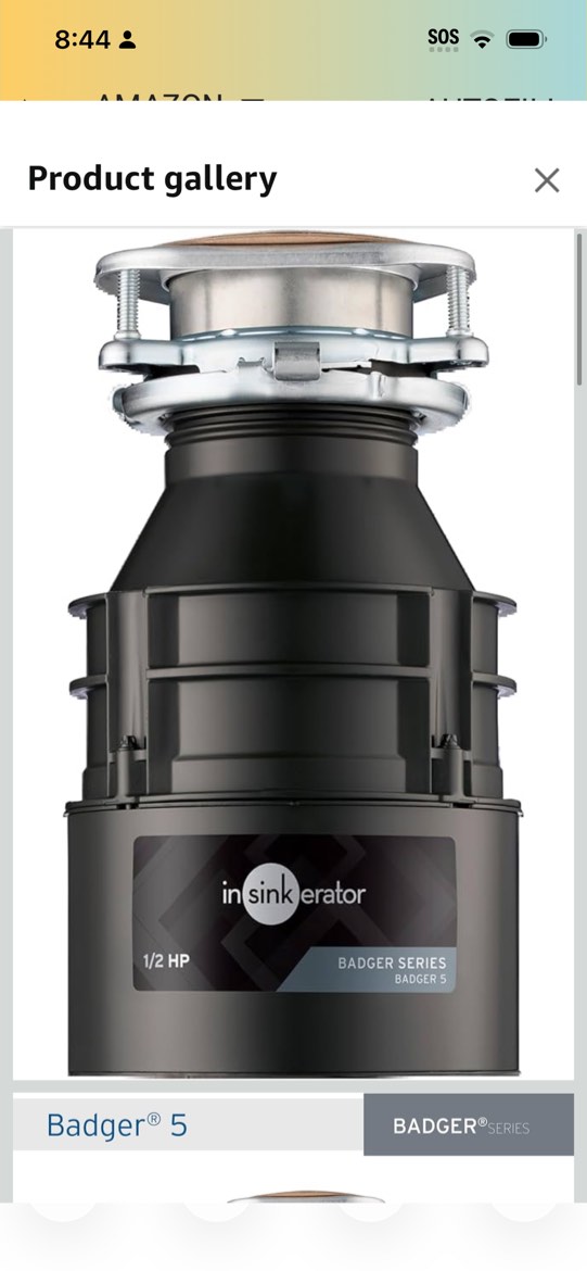 insinkerator badger 5 garbage disposal, standard series 1/2 hp continuous feed food waste disposer, black, set of 1