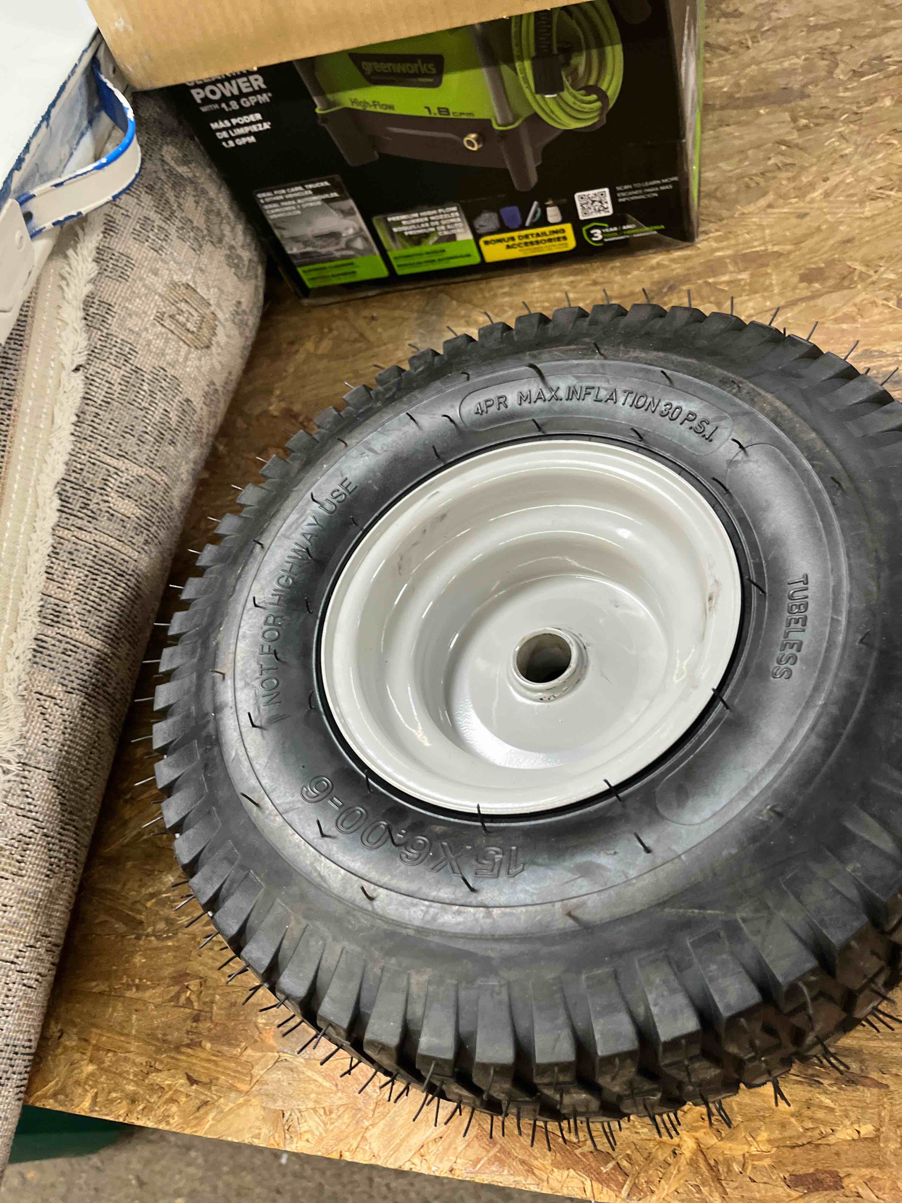 Condition photo showing Good Condition for sunbelt 15-in x 6-in-6 in front wheel for riding mower/tractor