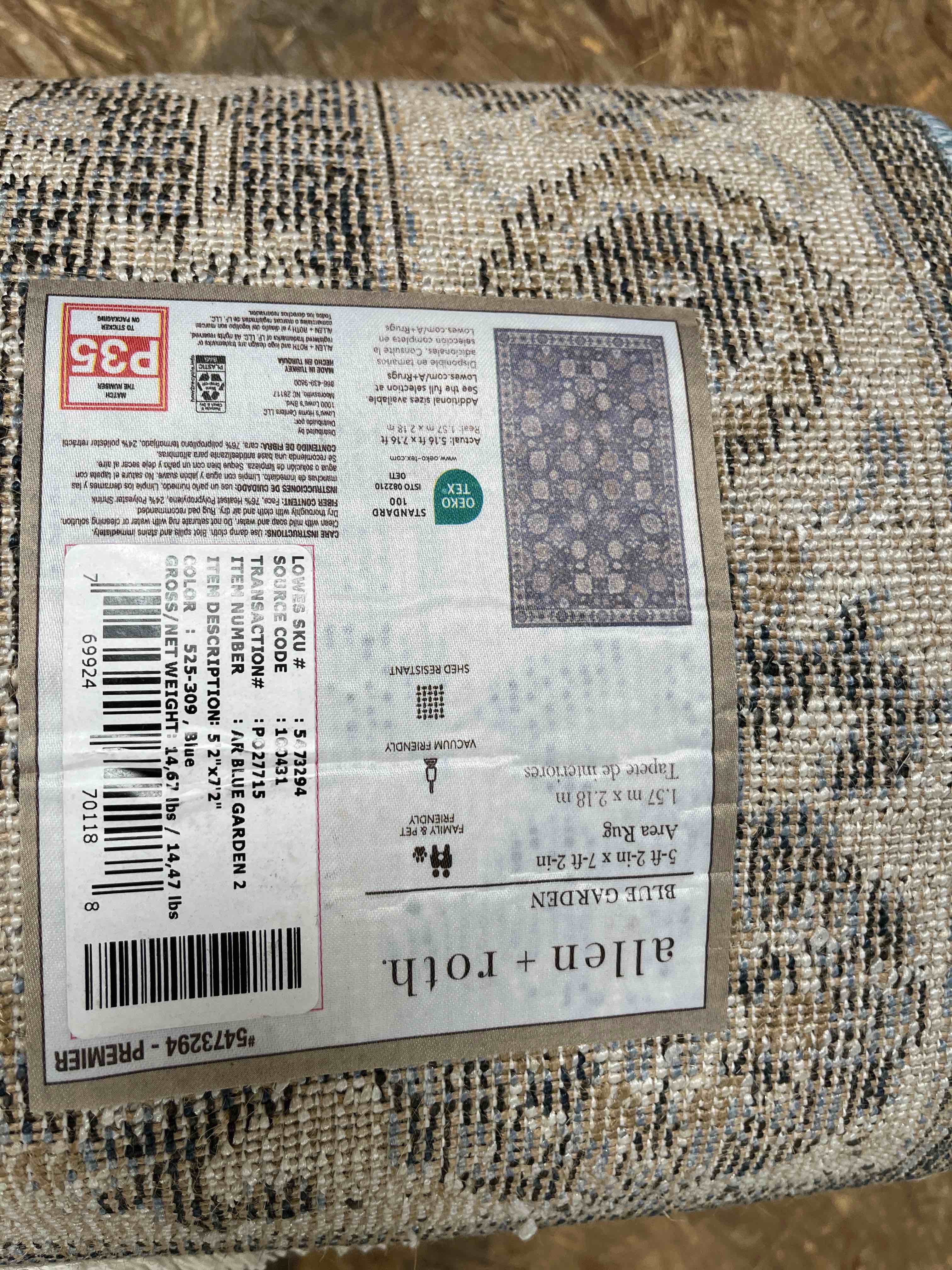 allen + roth blue garden 5 x 7 (ft) loomed polypropylene blue rectangular indoor floral/botanical spot clean only pet friendly area rug