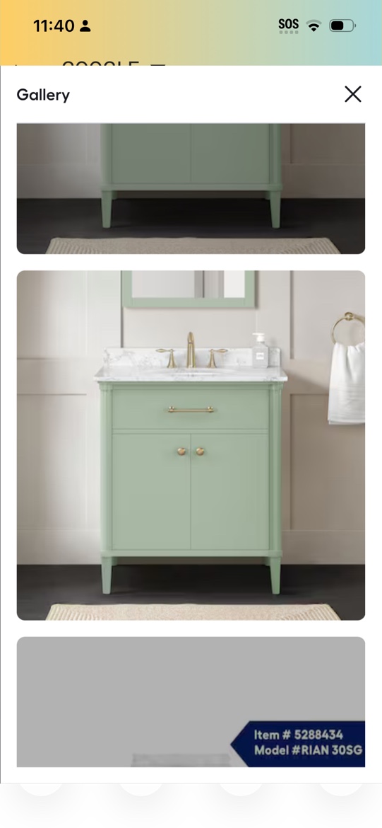 Condition photo showing Good Condition for allen + roth rian 30-in sea green undermount single sink bathroom vanity with white engineered stone top