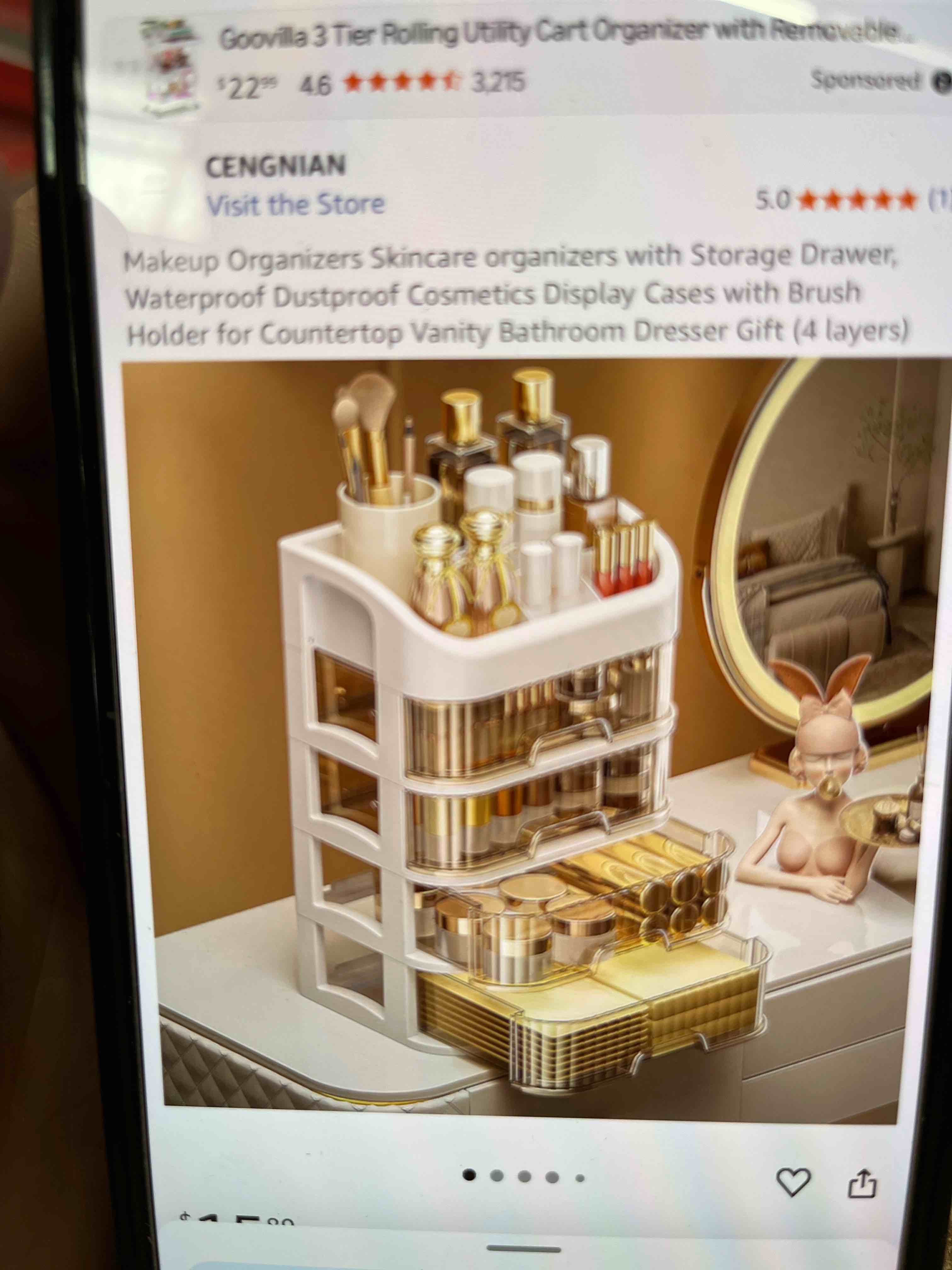 Condition photo showing Good Condition for makeup organizer, skin care organizers with storage drawer