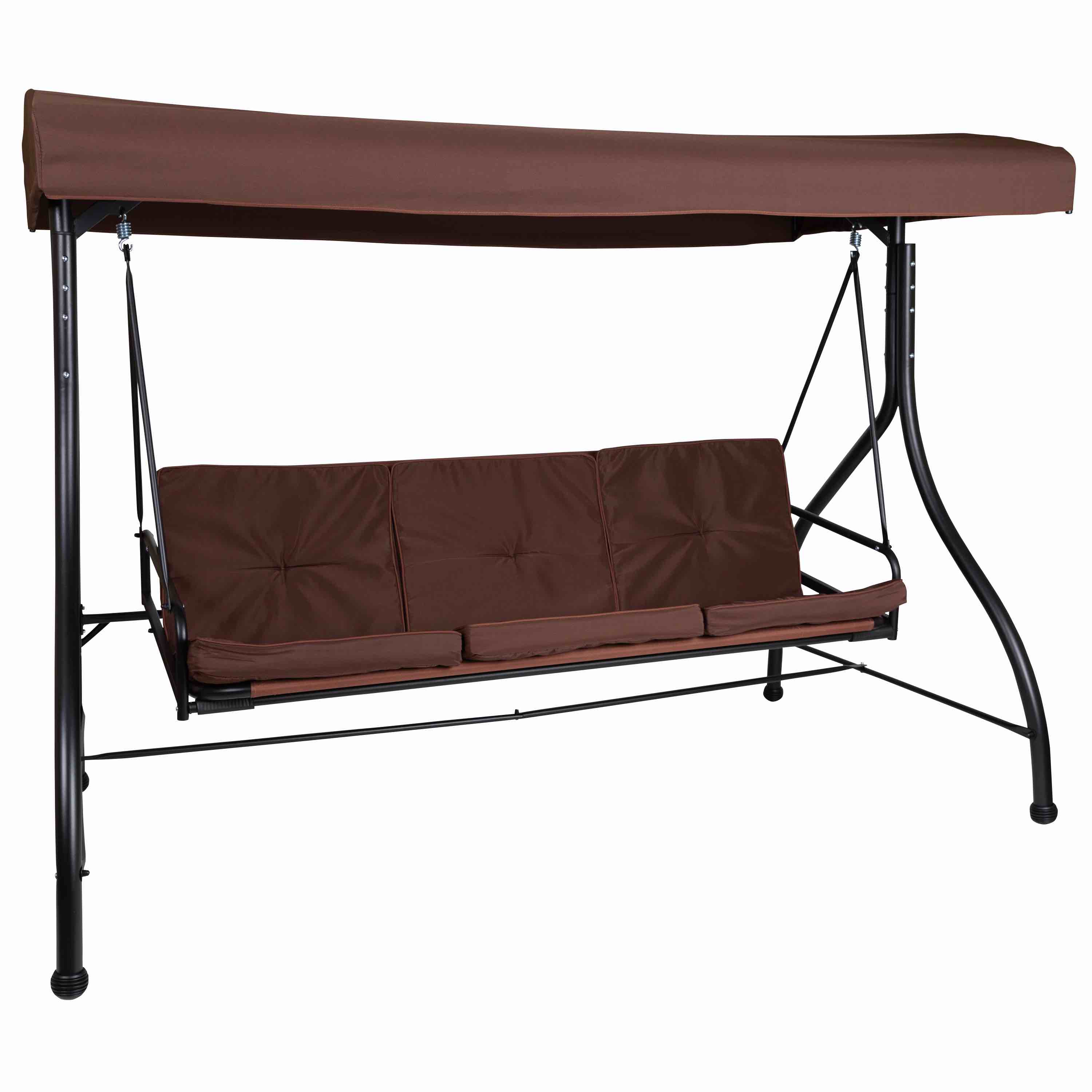Flash Furniture TLH-007-BN-GG Brown 3-Seat Outdoor Steel Converting Patio Swing Canopy Hammock with Cushions