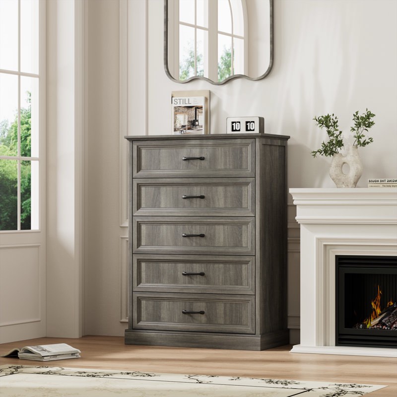 Hava Modern 5 Drawer Dresser, Tall Chest for Bedroom,Anti-Tip Device