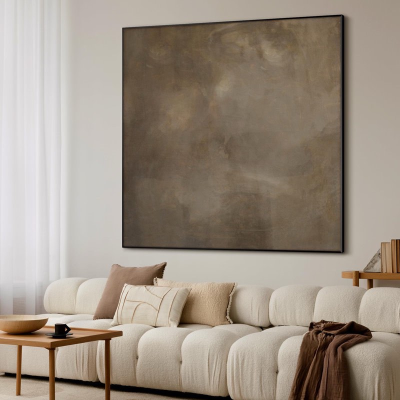 Extra Large Framed Wall Art Warm Taupe Textured Abstract Print for Home Living Room Bedroom Decor (Frame Assembly Required)