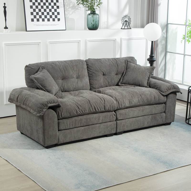 Geneveve 84" Chenille Upholstered Pillow-Top Arm Loveseat Sofa with Memory Foam Cushions and Pocketed Coil Springs