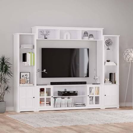 4 Piece Wall Unit Tv Stand With Bookshelf, Modern Tv Console Table With Led Lights, Large Entertainment Center With Open Shelves For Tvs Up To 65", Living Room Wine Cabinet Display Cabinet