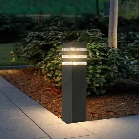 Pathway Lights Black E26 Outdoor Landscape Path Lighting Aluminum Walkway Bollard Lights Modern Landscape Sideway Post Lantern Waterproof Patio Porch Exterior Floor Lamp With Bulb