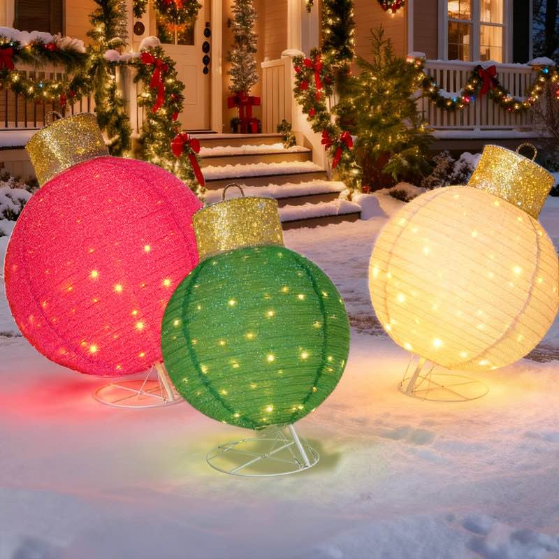 3pc Lighted Pop-up Outdoor Christmas Ornament Set  For Yard Outdoor Christmas Decor - Red/yellow/green
