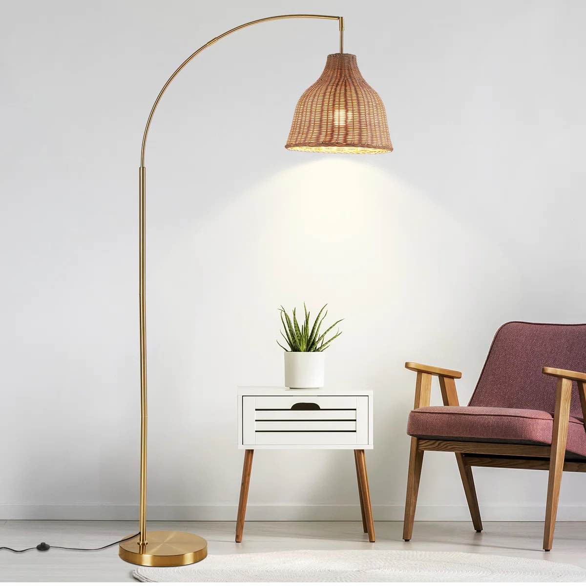 deantrei 72.44“ arc rattan floor lamp