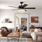 52" Ferrino 5 - Blade Smart Crystal Ceiling Fan with Remote Control and Light Kit Included