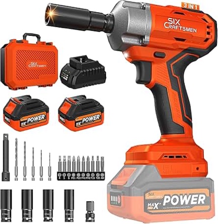 Cordless Impact Wrench Impact Driver Kit 1/2 Impact Gun 21V Brushless High Speed Torque 445 Ft-lbs I
