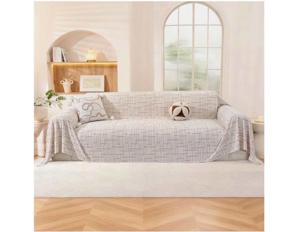 KaviKon Couch Cover for Dogs, Boho Sofa Covers for 3 Cushion Couch, Chenille Sofa Slipcover for Pets