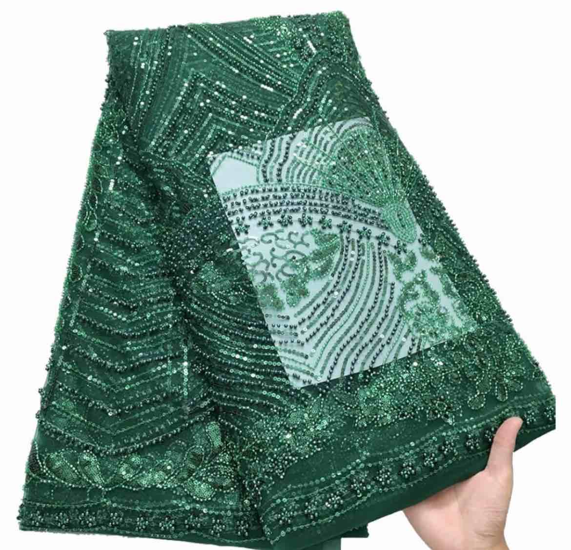 SJD LACE African Lace Fabric 5 Yards, Nigerian Jacquard Embroidery Textile Mesh Lace Fabric with Bea