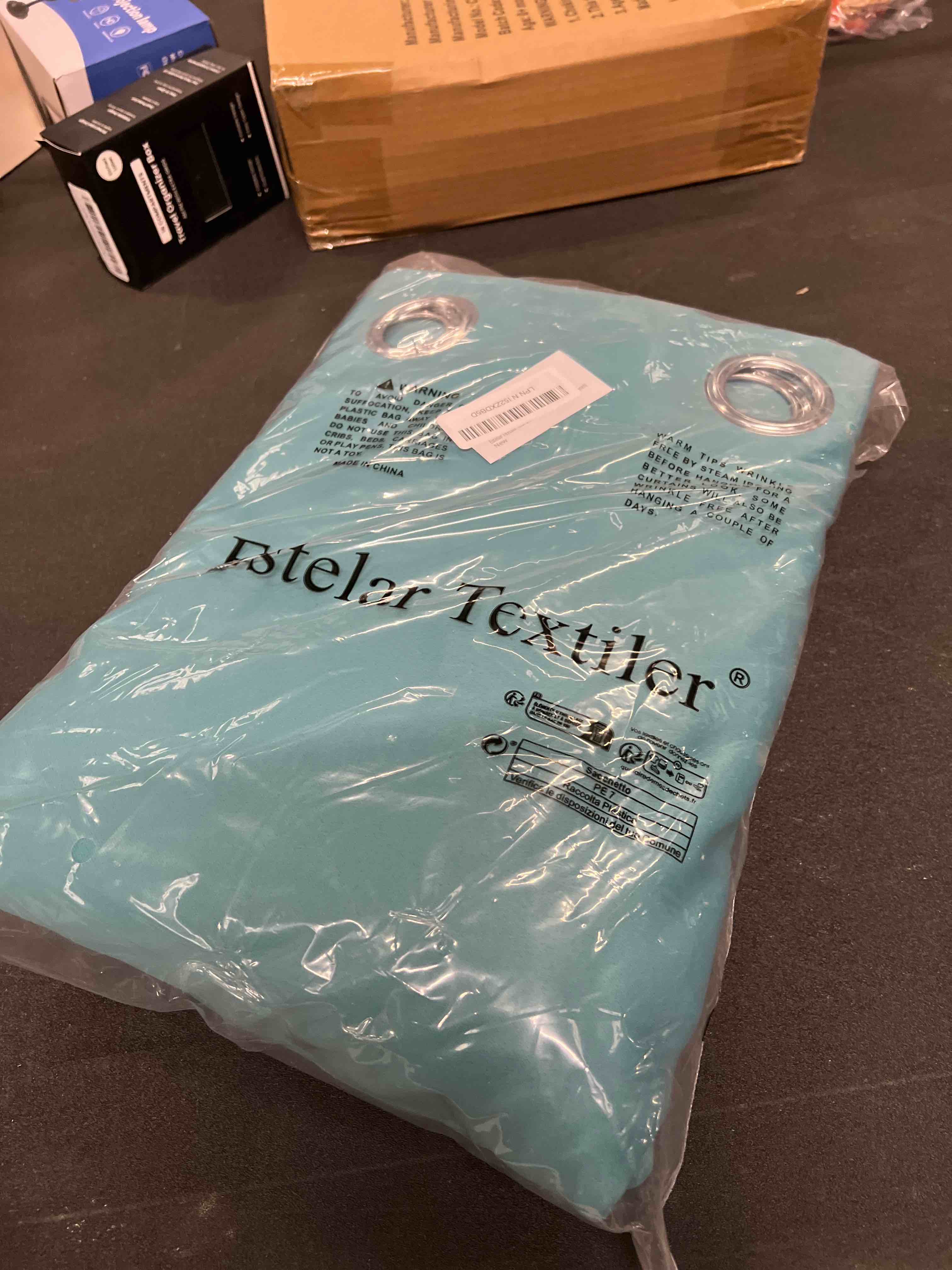 Estelar Textiler Teal Blackout Curtains 102 Inches Long, Grommet Curtains with Gold Palm Tree Patter