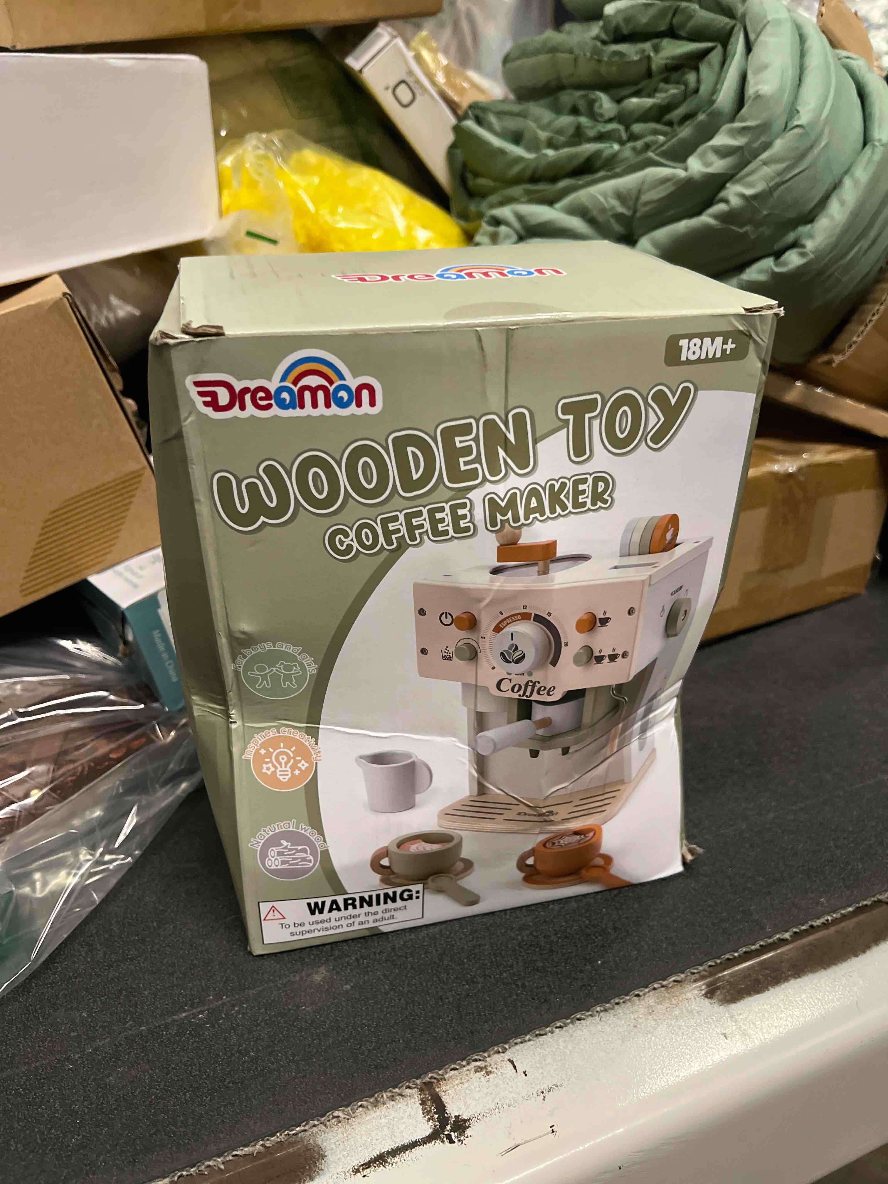 Dreamon Toy Coffee Maker for Kids Kitchen Set, Wooden Kitchen Accessories Pretend Play Toddler Coffe