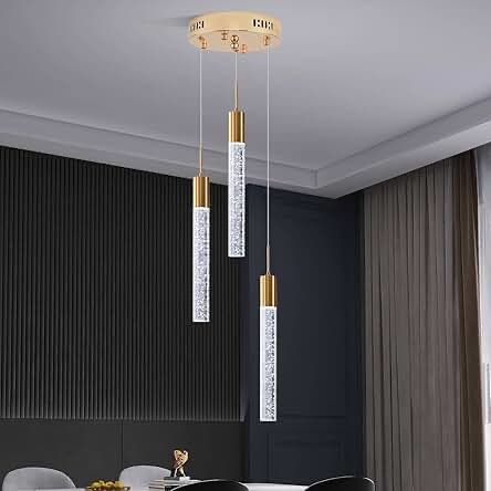 Upfelw Modern Crystal Chandelier 3-Lights, Spiral LED Raindrop Kitchen Island Pendant Lighting, Bubb