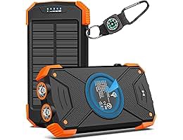 solar charger power bank 63200mah, portable charger with dual outputs & dual inputs 4 leds flashligh