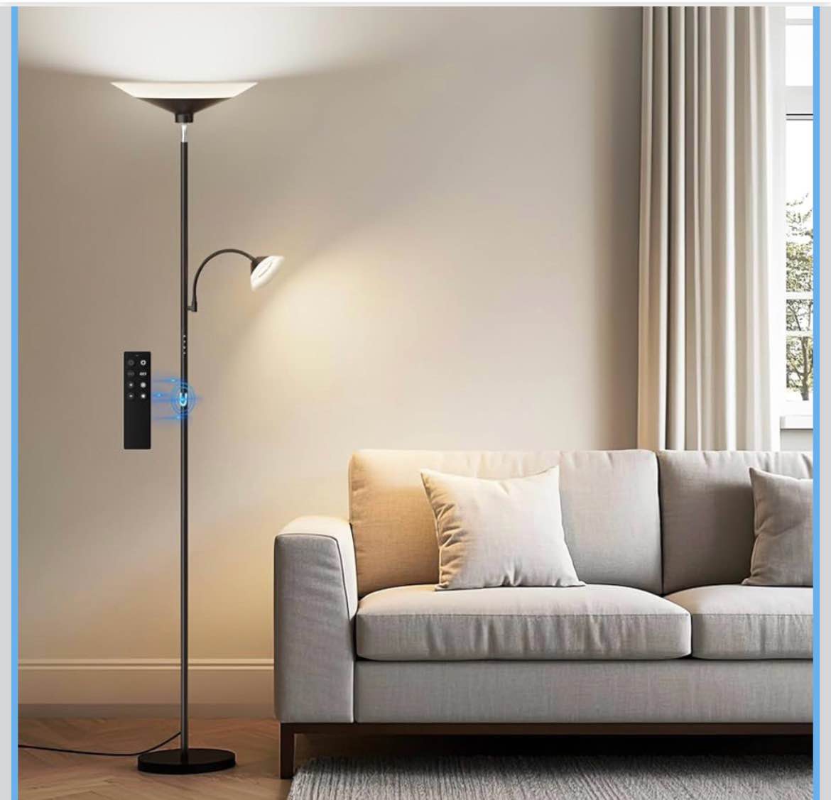 AUQUEE Gothic Industrial Torchiere Floor Lamp with Adjustable Reading Light, 71" Black Metal Standin