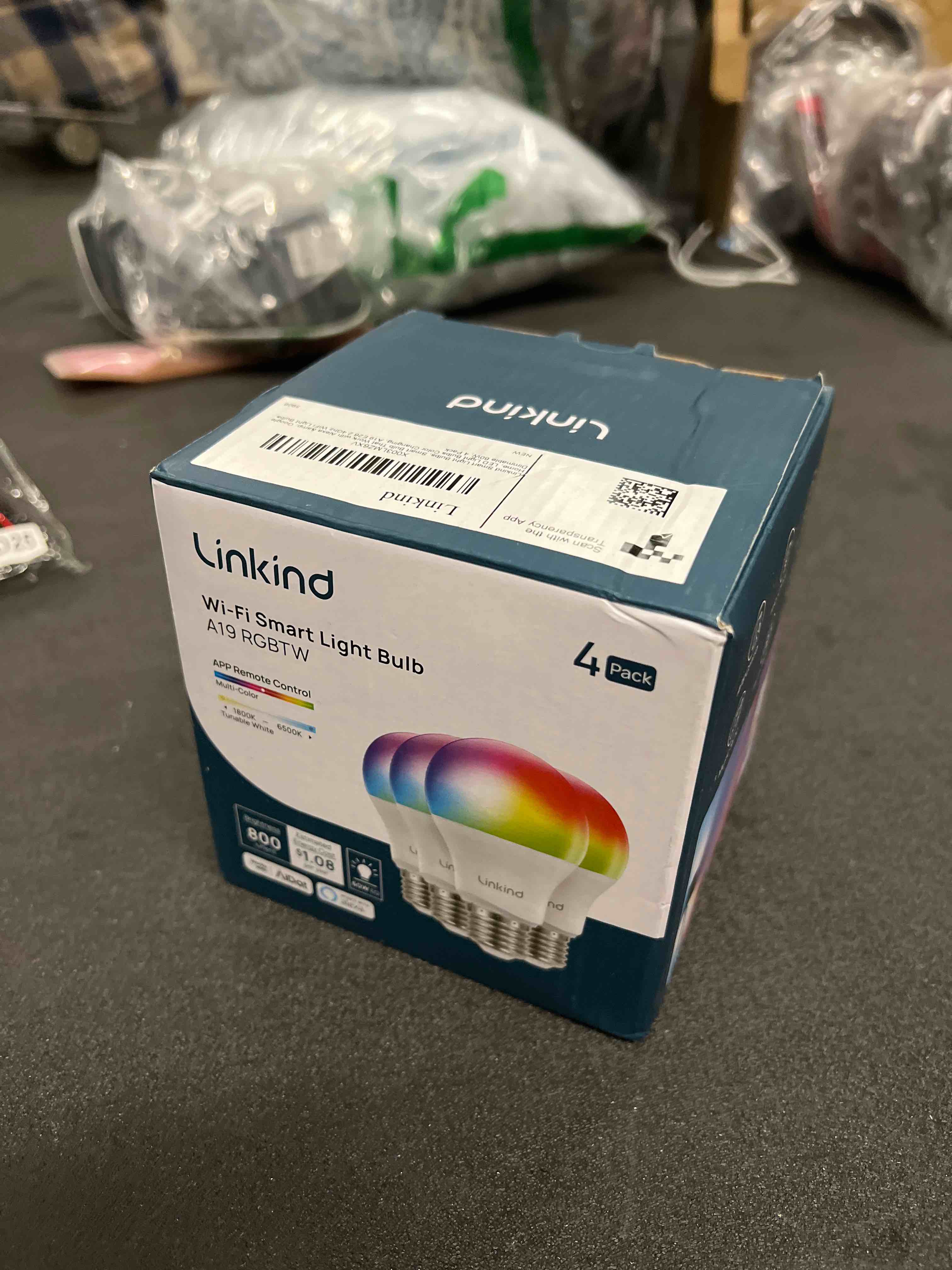 Condition photo showing As Is for Linkind Smart Light Bulbs, Smart Bulb That Work with Alexa & Google Home, LED Light Bulbs Color Changing, 104 Preset Scene, Music Sync, A19 E26 2.4GHz RGBTW WiFi Bluetooth Light Bulb 60W, 800LM, 4Pack 4 Count(Pack of 1)