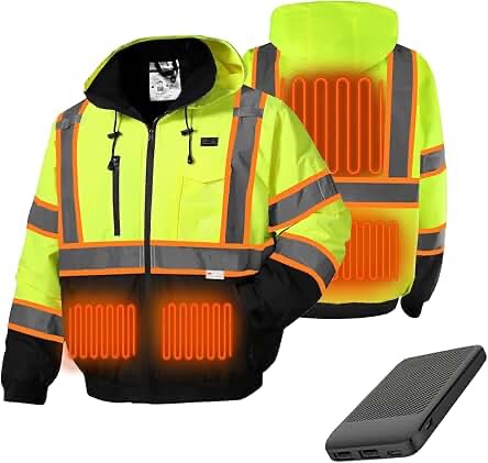 SKSAFETY Professional Level Heated Safety Bomber Jacket, Class 3 Hi-Vis Waterproof Coat, 3M Reflecti
