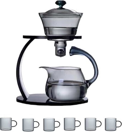 Fire Kirin Glass Teapot Set Semi Automatic Drip Rotating with Infuser Chinese Heat-Resistant Lazy Ku