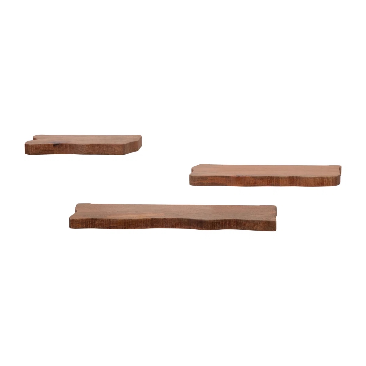 Natural Neutral Set of 3 Mange Wood Brown Floating Shelves - 18" x 6" x 1"