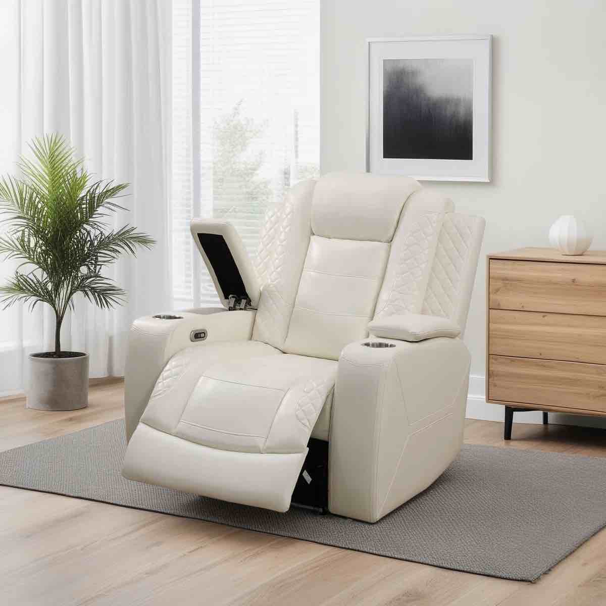 36"breathing leather power recliner with led light & usb port – electric adjustable chair