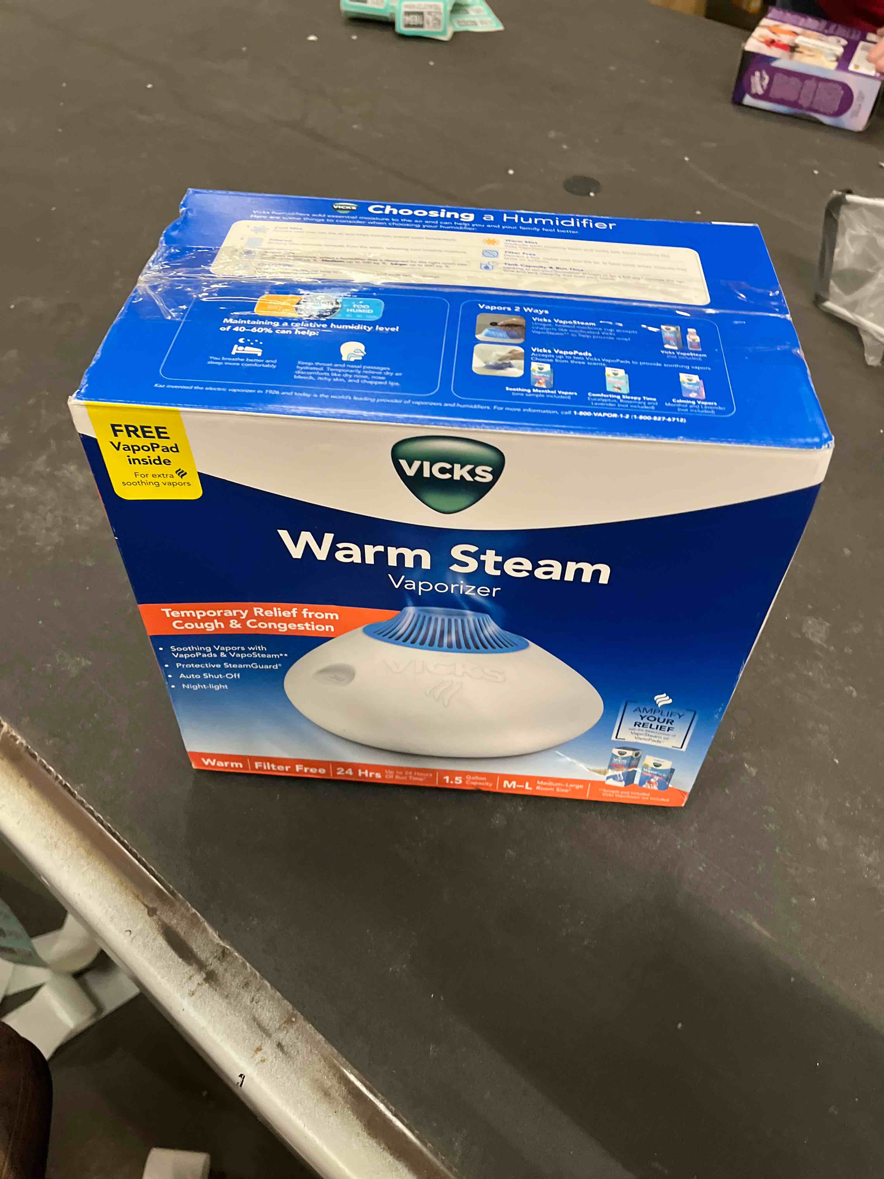Condition photo showing Good Condition for Vicks Warm Steam Vaporizer, Small to Medium Rooms, 1.5 Gallon Tank – Warm Mist Humidifier for Baby and Kids Rooms with Night Light, Works with Vicks VapoPads and VapoSteam