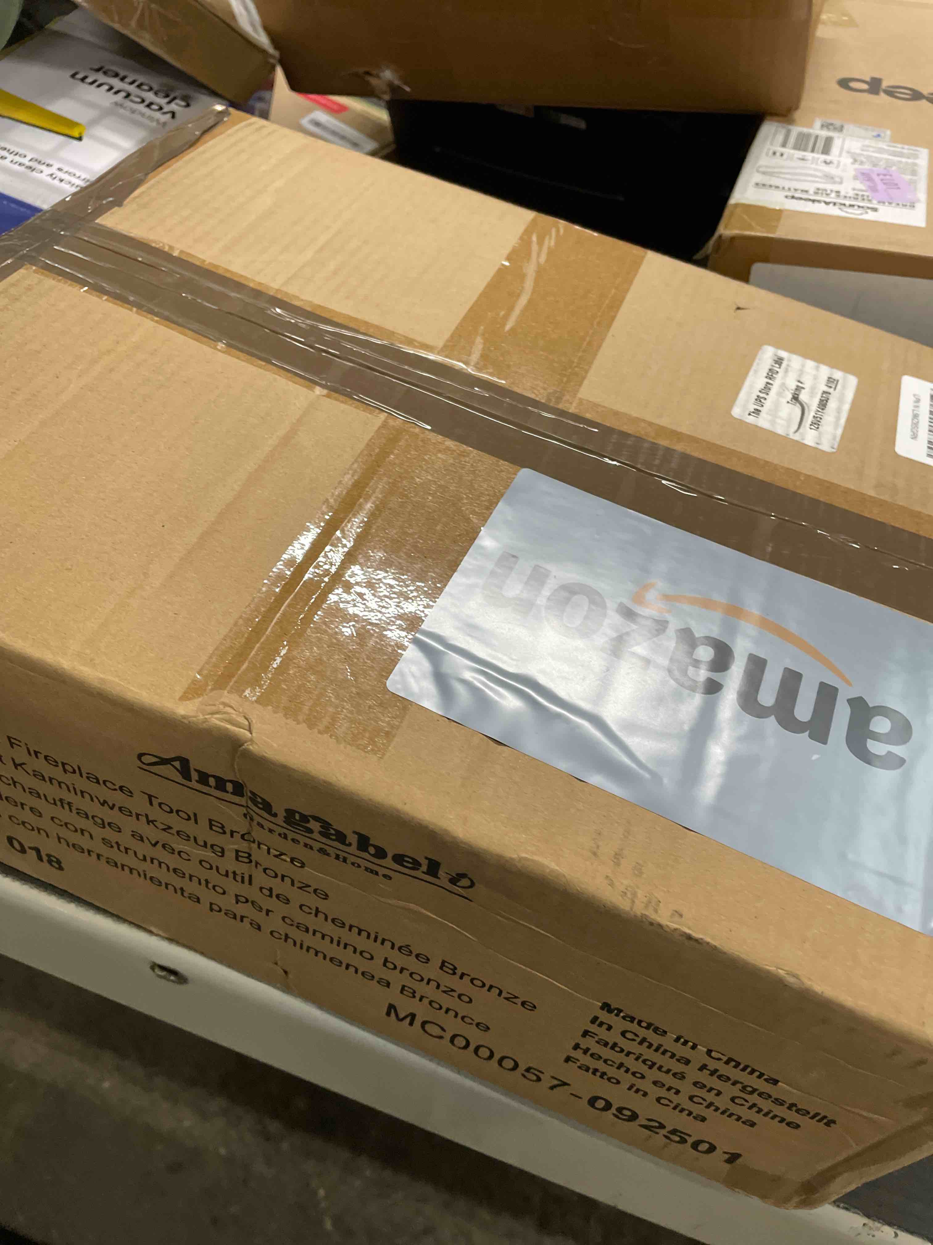 Condition photo showing Good Condition for AMAGABELI GARDEN & HOME Firewood Rack Indoor with Tools 5-Piece Fireplace Tools Set Wood Holder Outdoor Wrought Iron Log Holder Firewood Storage Rack for Fireplace,Fire Pit,Wood Stove Bronze