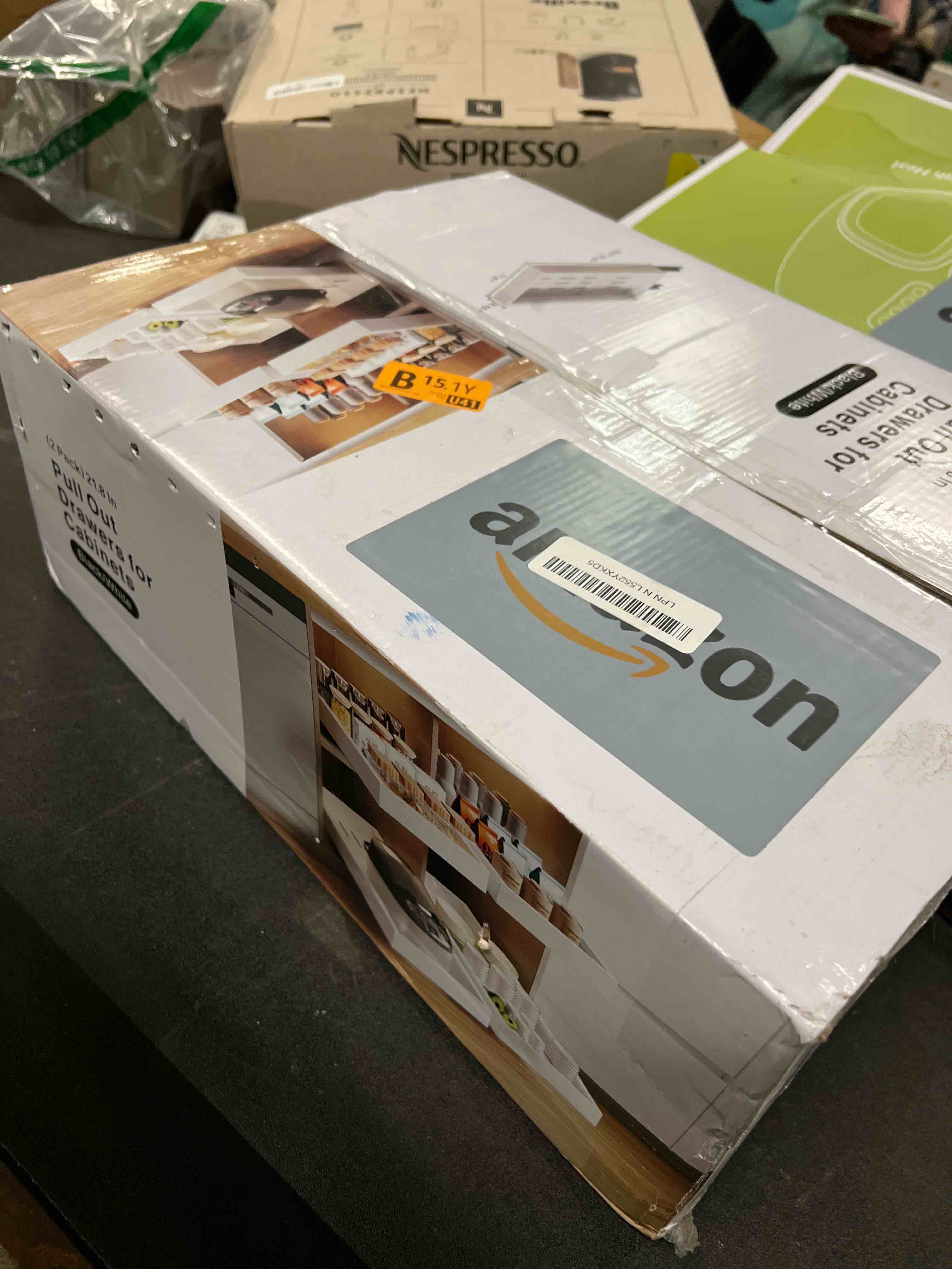 Condition photo showing Good Condition for 2 Pack Pull Out Cabinet Organizer, 21.8" Deep Slide Out Drawer for Cabinets Adhesive Pull Out Drawers Heavy Duty Pull Out Shelves for Kitchen, Cupboard, Pantry, Bathroom-White 21.8"D*12"W White(2 Pack)