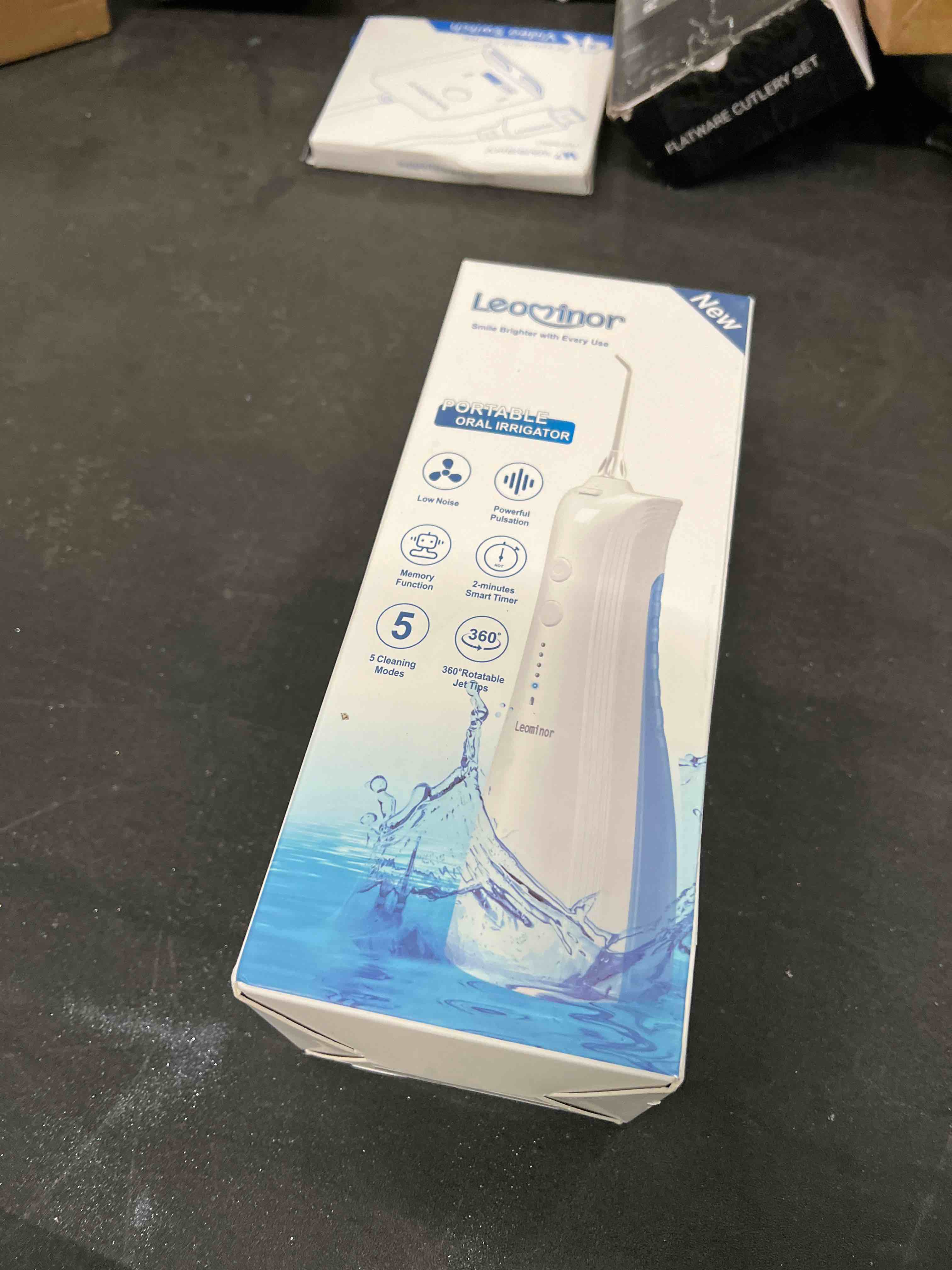 Condition photo showing Good Condition for Leominor Water Dental Flosser - 5 Modes Cordless Portable Oral Irrigator, IPX7 Waterproof, Rechargeable Teeth Cleaner Upgrade Datchable Tank Professional Flossing Cleaning Pick for Home Travel (Black) 230ml Black
