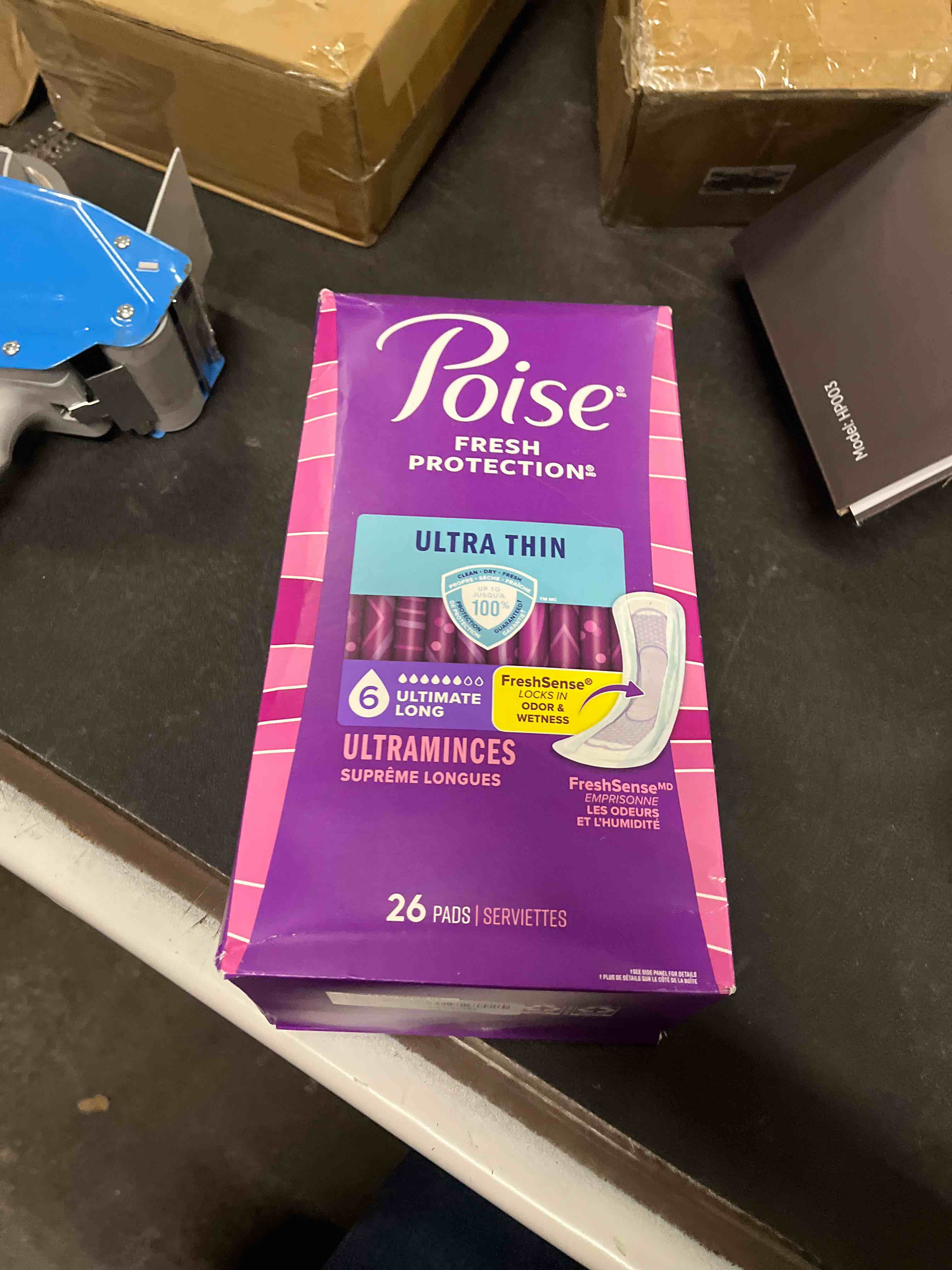 Condition photo showing Good Condition for Poise Ultra Thin Incontinence Pads & Postpartum Pads for Bladder Leaks, 6 Drop Ultimate Absorbency, Long Length, 26 Count, Packaging May Vary Long Length 26