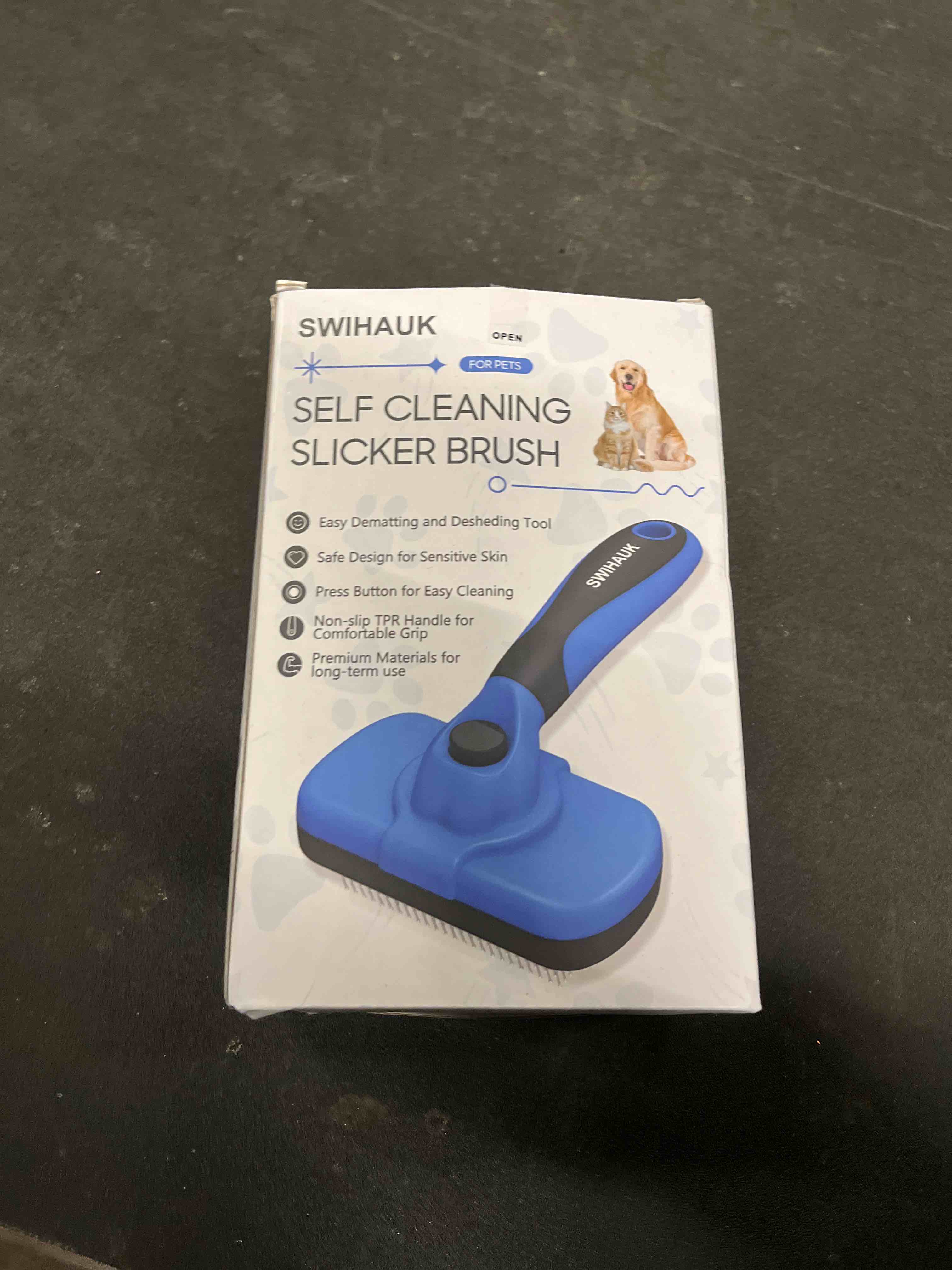 Condition photo showing Good Condition for Swihauk Self Cleaning Slicker Brush - Skin Friendly Deshedding Grooming Tool for Dogs & Cats, Suitable for Shedding & Haired Pets, with Pet Supplies Accessories, Blue