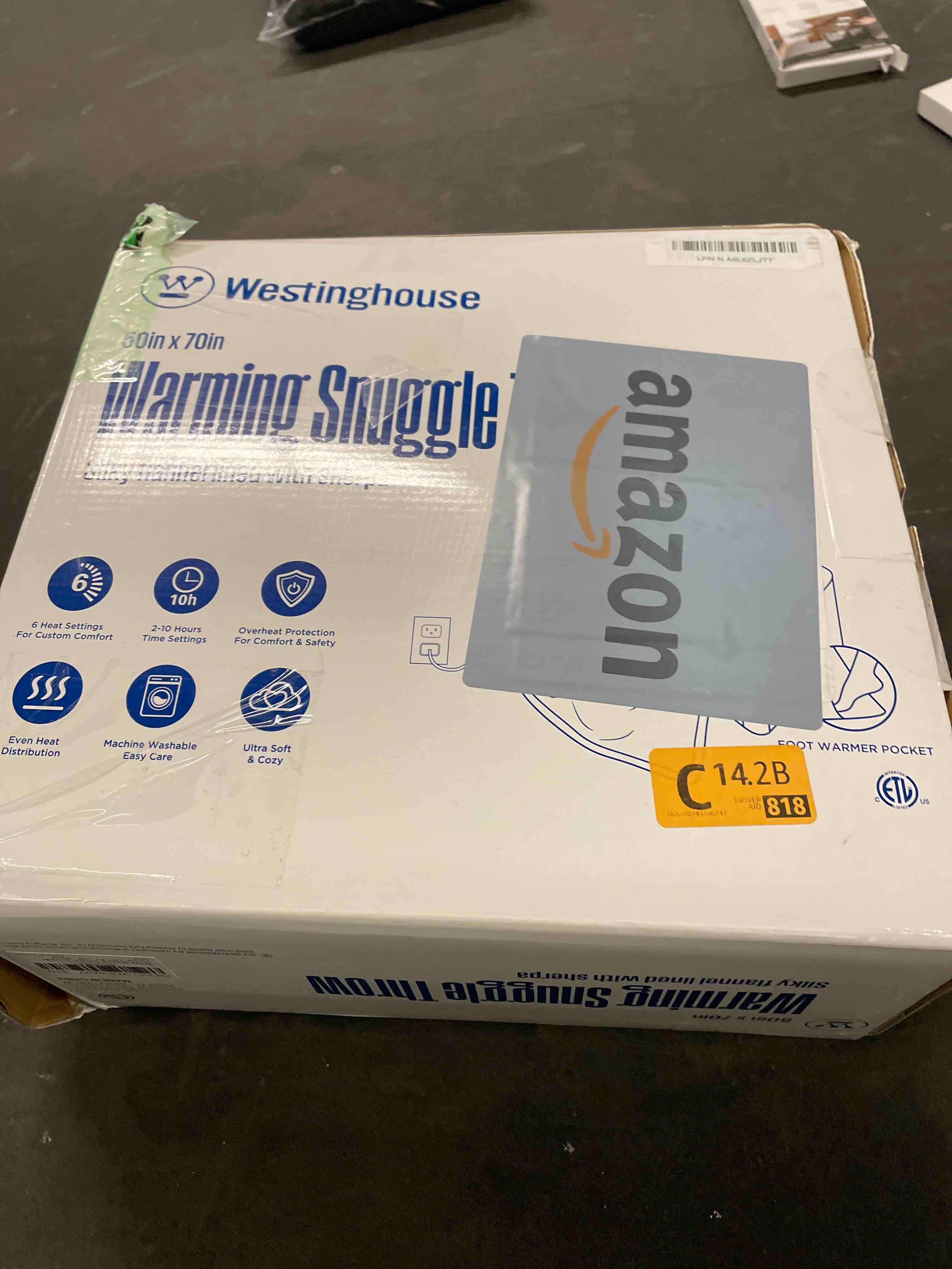 Condition photo showing Good Condition for Westinghouse Electric Snuggle Throw Blankets with Foot Pocket, Wearable Heated Blanket with Sleeves, 6 Heating Levels & 2 to 10 Hours Heating Time Settings, 50 * 70"+18", Navy 70*50" Heated Snuggle Blanket Navy Blue&ivory