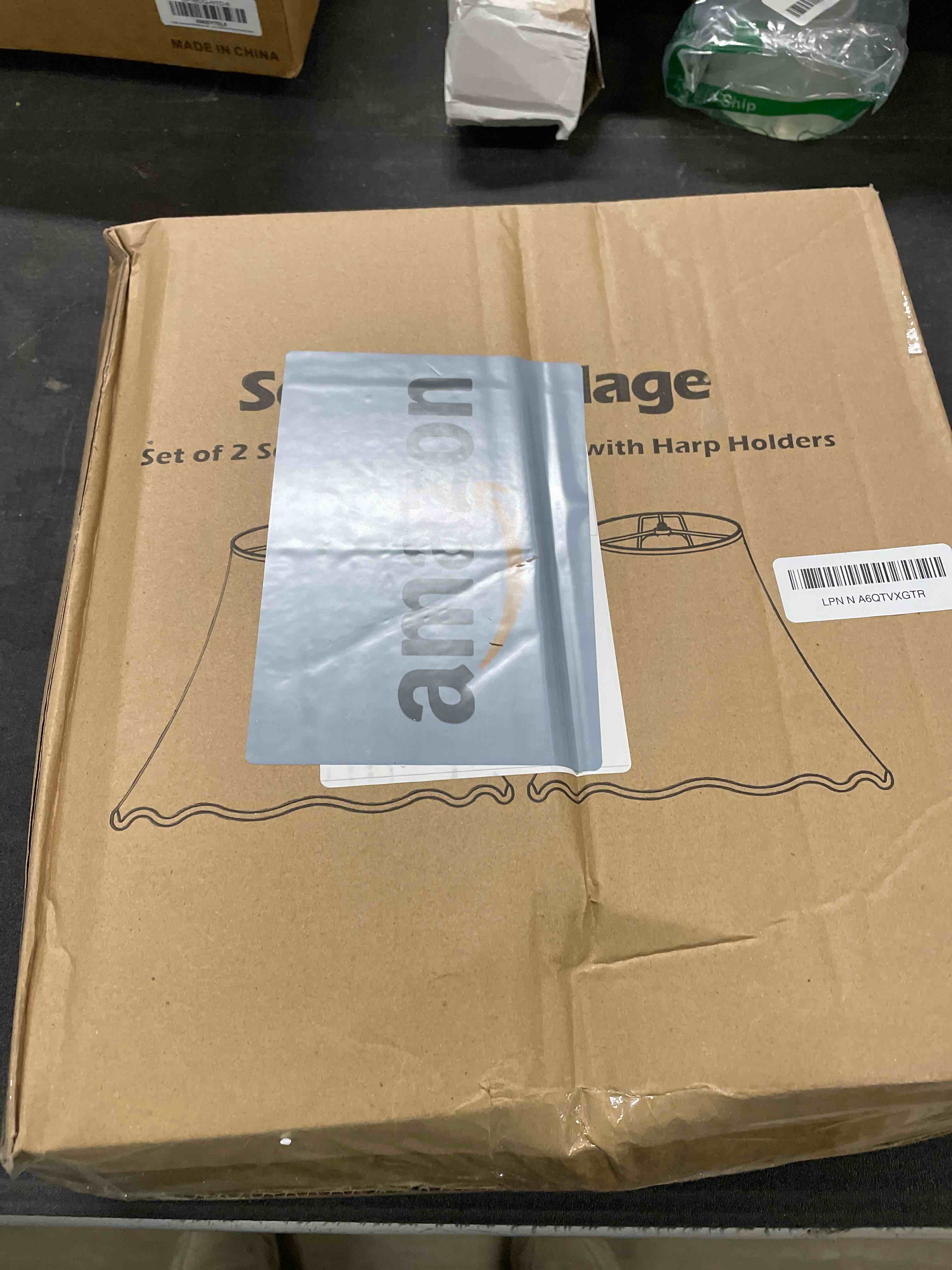 Condition photo showing Good Condition for Medium Lamp Shades Set of 2, Cream Lamp Shade for Floor Lamps Table Lamps, 6.1"Top x 13"Bottom x 9.6"High, Scalloped Lamp Shade with Petal Edge Braid, Spider, Harp Holders Included, Assembly Required