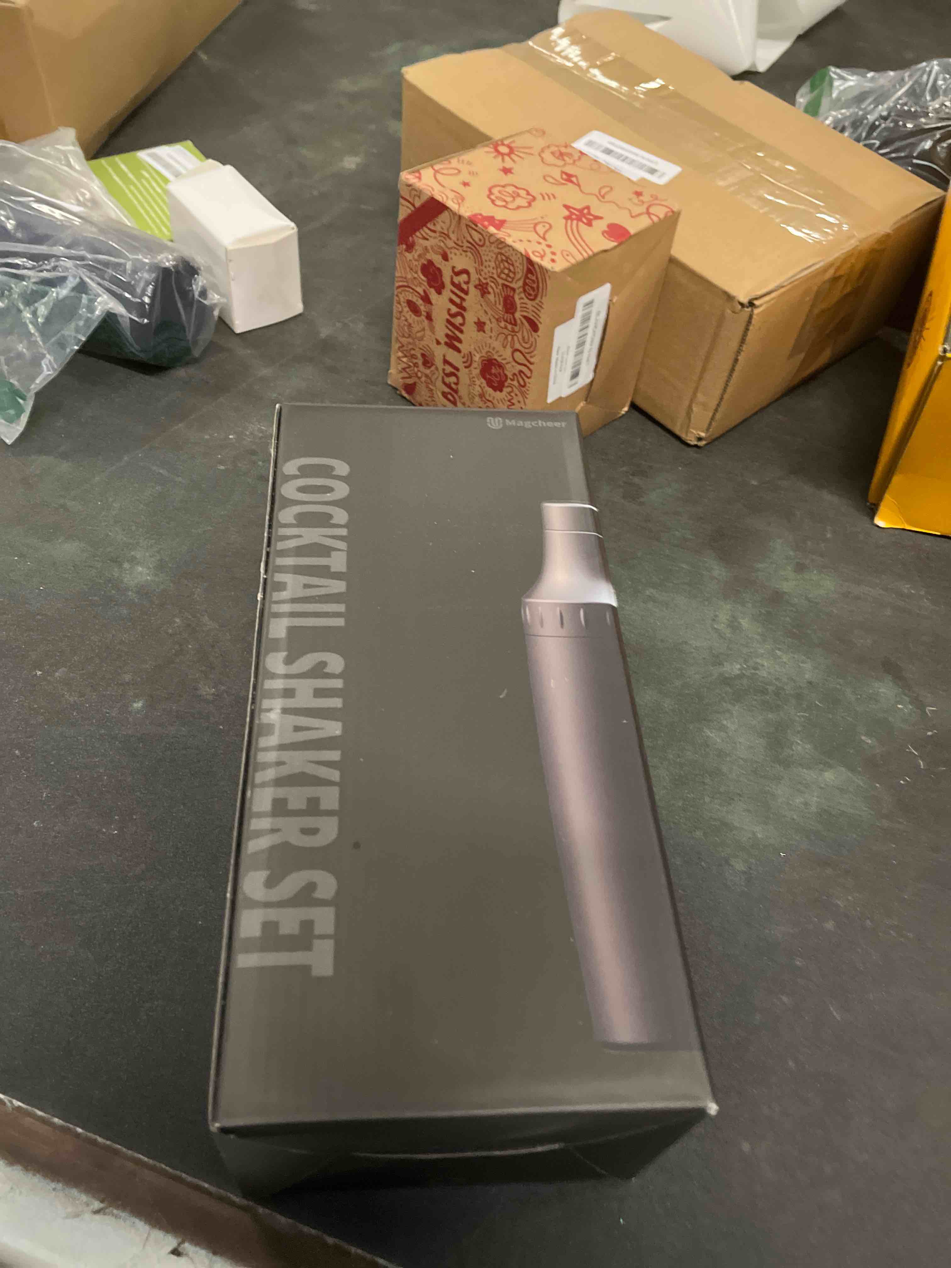 Condition photo showing Good Condition for Hybrid Cocktail Shaker Set | Vacuum Insulated Stainless Steel Martini Shaker with Strainer & Jigger Lid | Travel cocktail kit with Bartender Accessory Tools | 30oz | Silver Shaker Set without Cups Silver